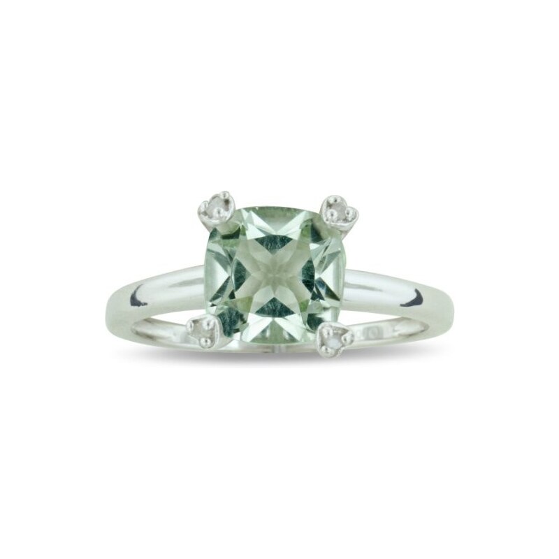 Stříbrný prsten se zeleným ametystem a diamanty KLENOTA