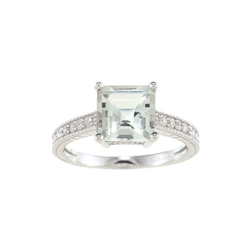 Stříbrný prsten se zeleným ametystem a diamanty KLENOTA