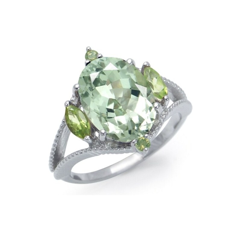 Pozlacený prsten se zeleným ametystem a peridoty KLENOTA