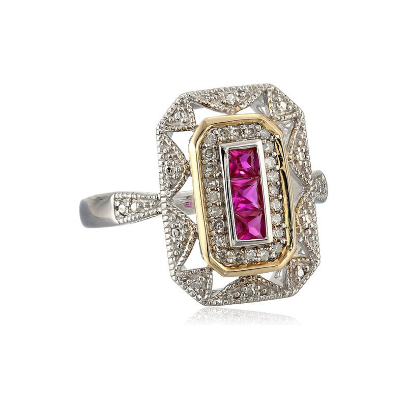 Pozlacený prsten s rubíny a diamanty KLENOTA