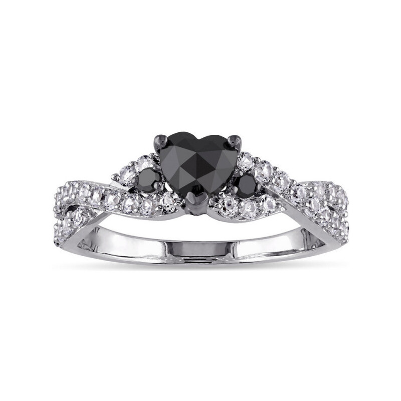 Stříbrný prsten s černými diamanty a safíry KLENOTA