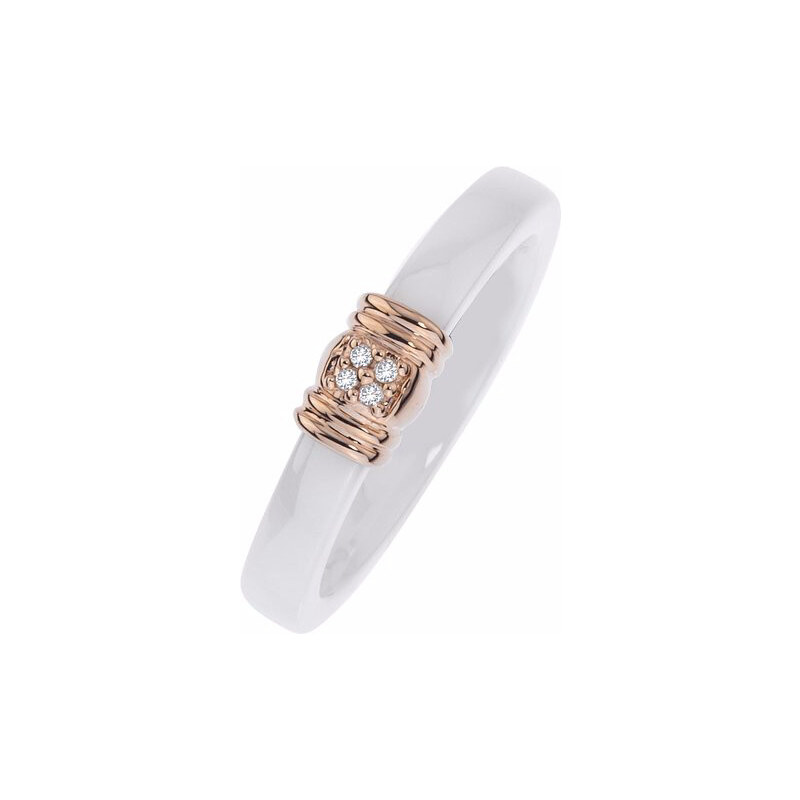 KLENOTA Stříbrný prsten s diamanty potažený bílou keramikou