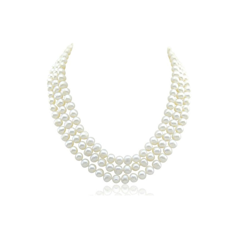 Trojřadý perlový náhrdelník, sladkovodní perly KLENOTA