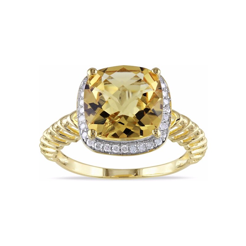 Pozlacený prsten s citrínem a diamanty KLENOTA