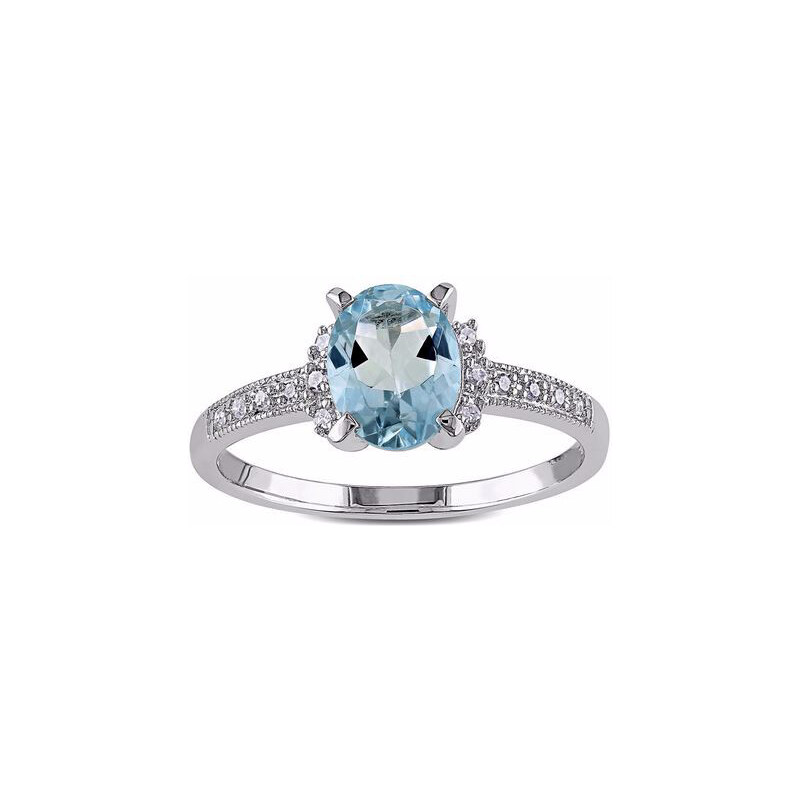 Stříbrný prsten s akvamarínem a diamanty KLENOTA