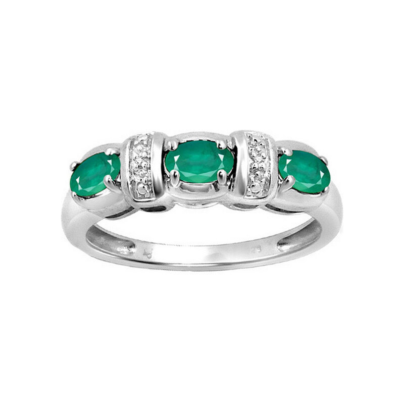 Stříbrný prsten se smaragdy a diamanty KLENOTA