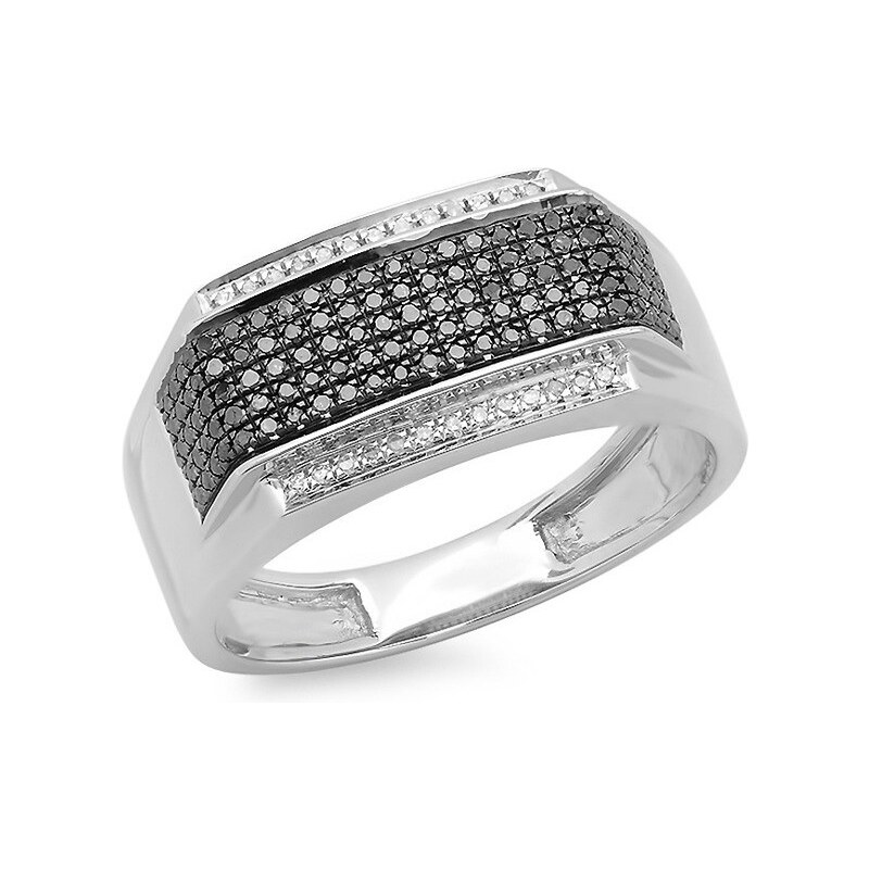 Prsten z bílých a černých diamantů pro muže KLENOTA