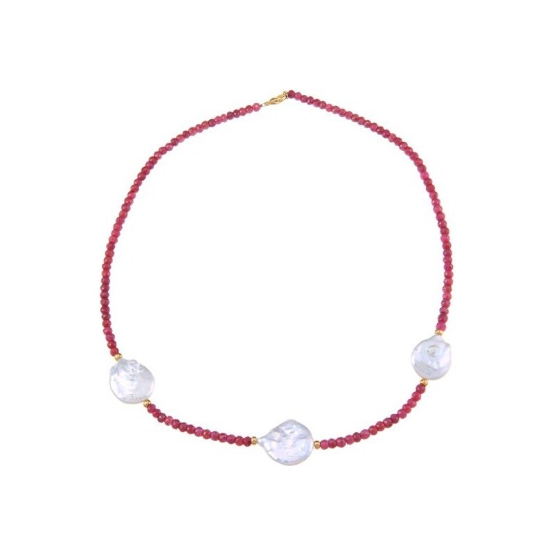 Rubínový náhrdelník s perlami, 14k zlato KLENOTA