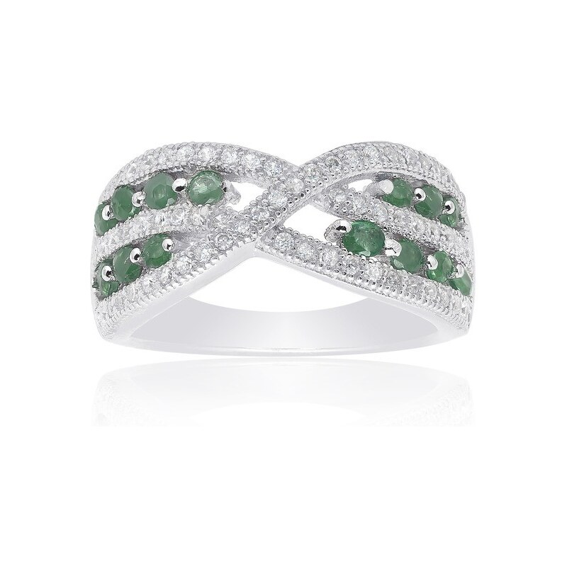 Stříbrný prsten se smaragdy a zirkony KLENOTA