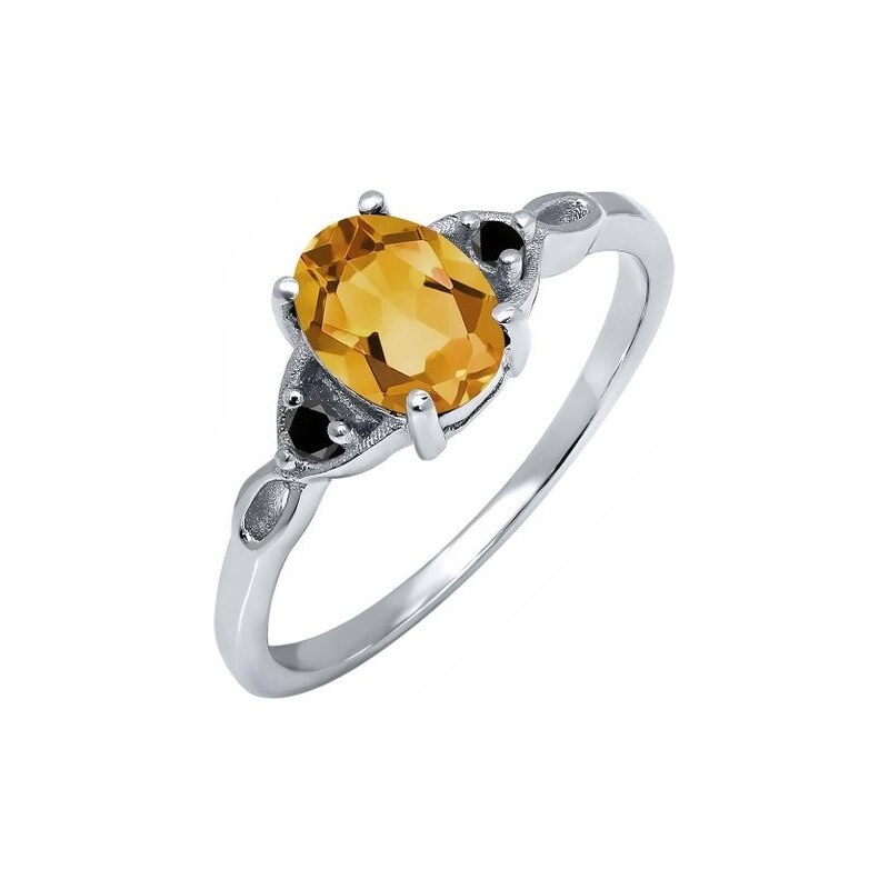 Citrínový prsten s černými diamanty KLENOTA