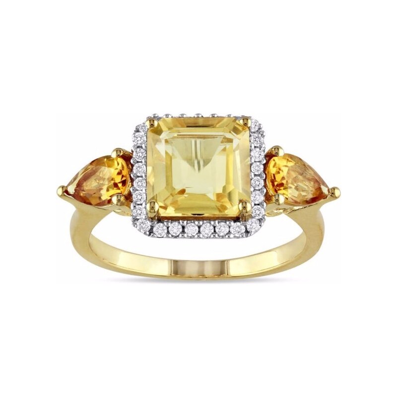 Koktejlový prsten s citríny a diamanty KLENOTA
