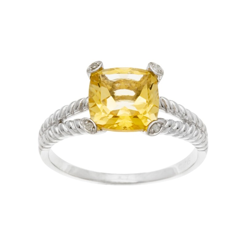 Stříbrný prsten s citrínem a diamanty KLENOTA