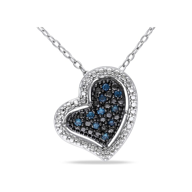 Stříbrné srdce s modrými diamanty KLENOTA