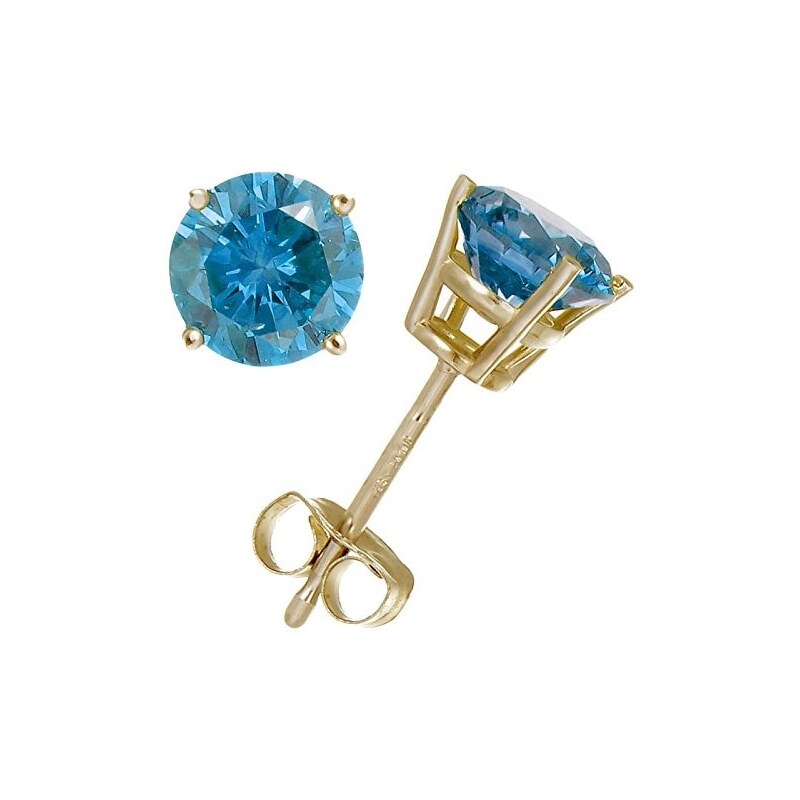 Zlaté náušnice pecky s modrými diamanty KLENOTA