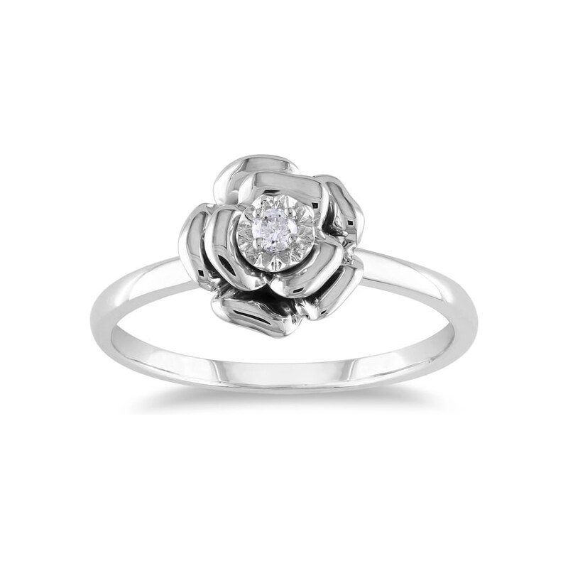 Stříbrný prsten růže s diamantem KLENOTA