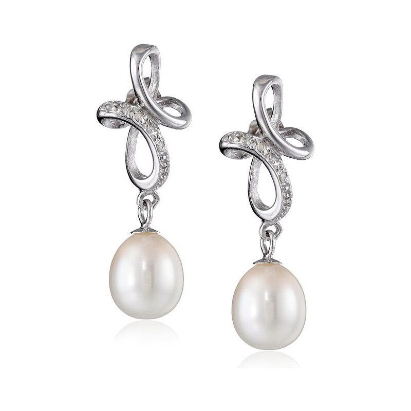 Stříbrné perlové náušnice s diamanty KLENOTA