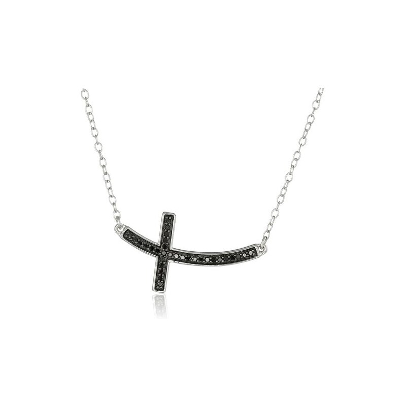 Stříbrný náhrdelník kříž s černými diamanty KLENOTA