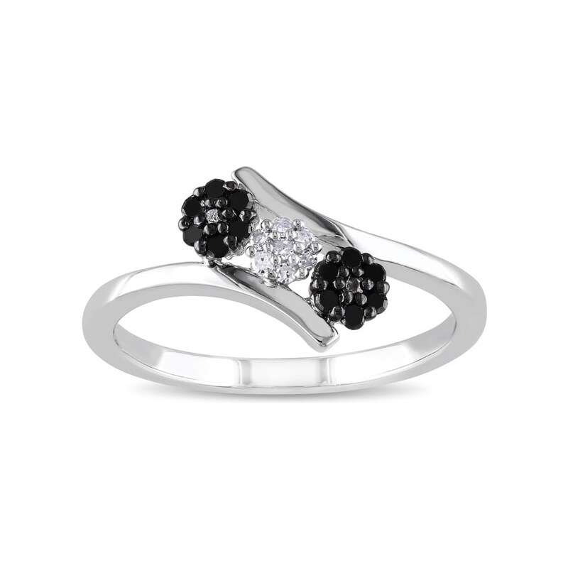 Stříbrný prsten s černými a bílými diamanty KLENOTA