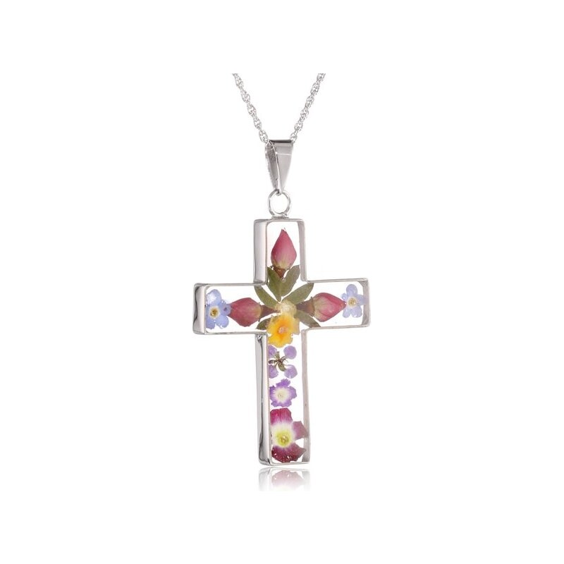 Stříbrný křížek s lisovanými květinami KLENOTA sil6521