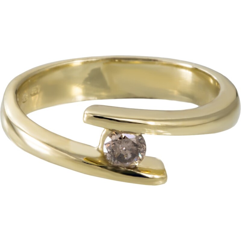Zásnubní prsten ze žlutého zlata s diamantem champagne KLENOTA