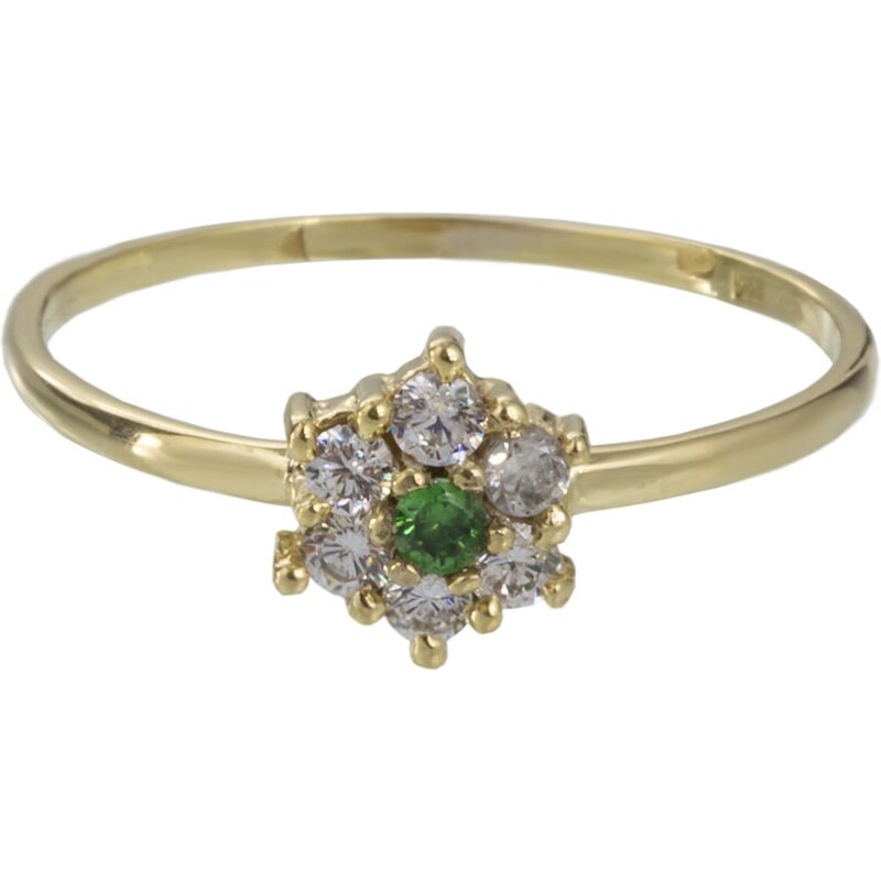 Zlatý prsten ve tvaru květiny s diamanty a smaragdem KLENOTA