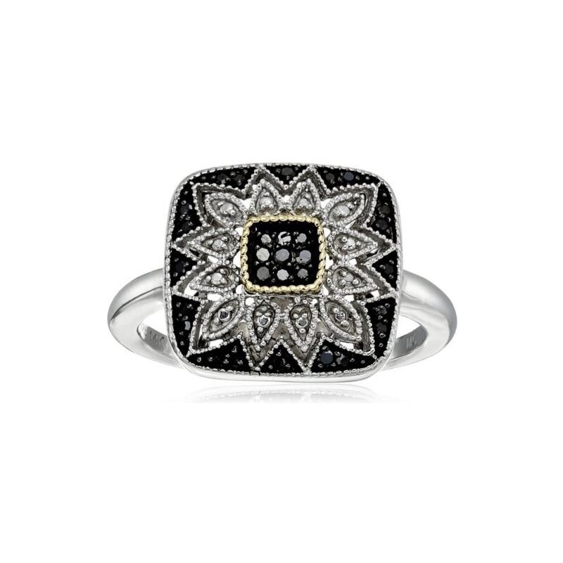 Stříbrný prsten s černými diamanty KLENOTA