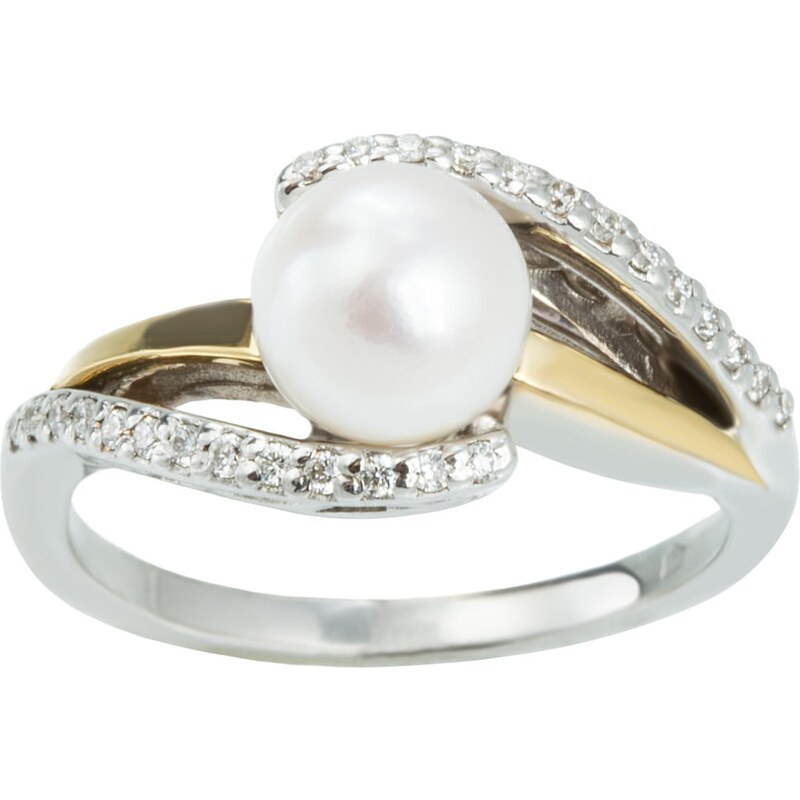 Zlatý prsten s perlou Akoya a diamanty - 18K zlato KLENOTA