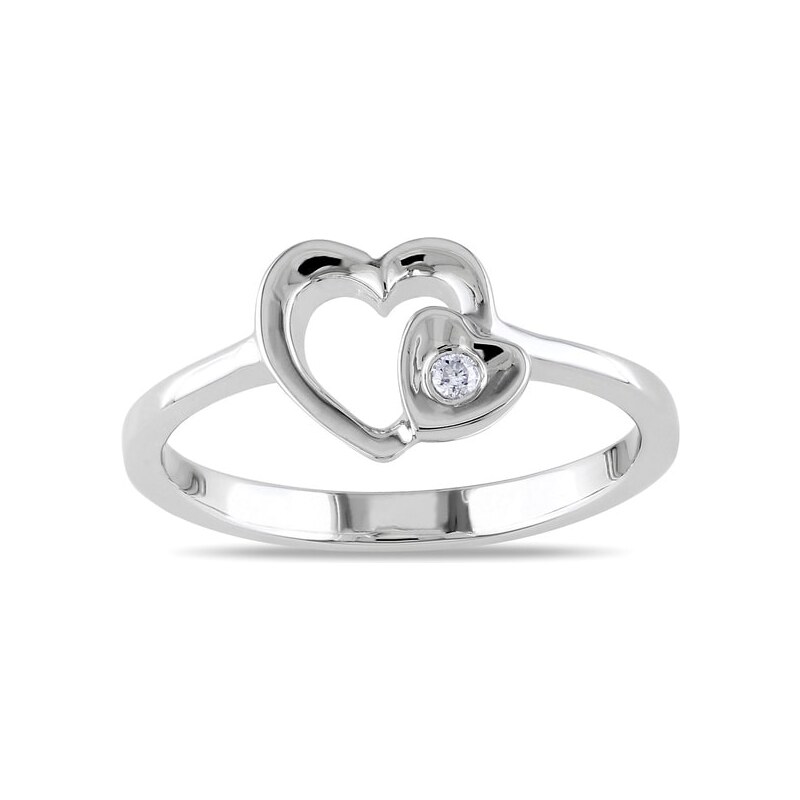 Stříbrný prsten srdce s diamanty KLENOTA