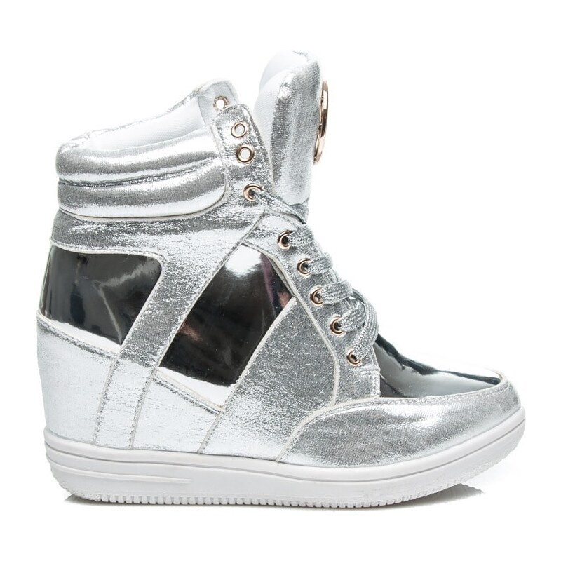 VICES Módní vysoké stříbrné sneakery s ozdobou