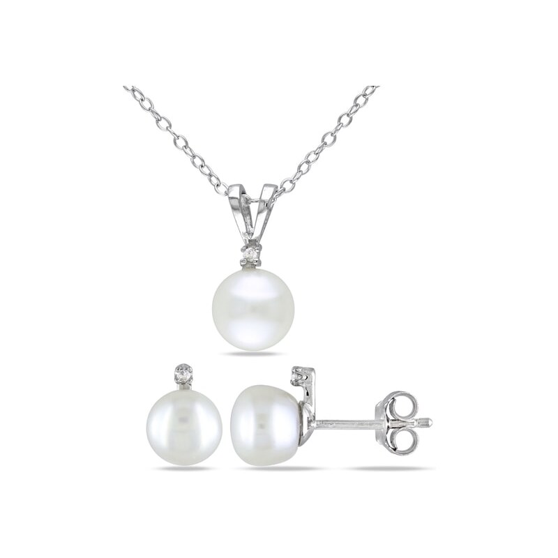 Stříbrná perlová souprava s diamanty KLENOTA