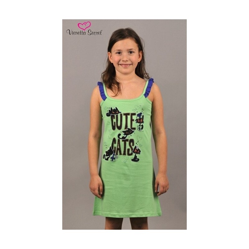 Vienetta Secret Dětská noční košile na ramínka Kočky - zelená