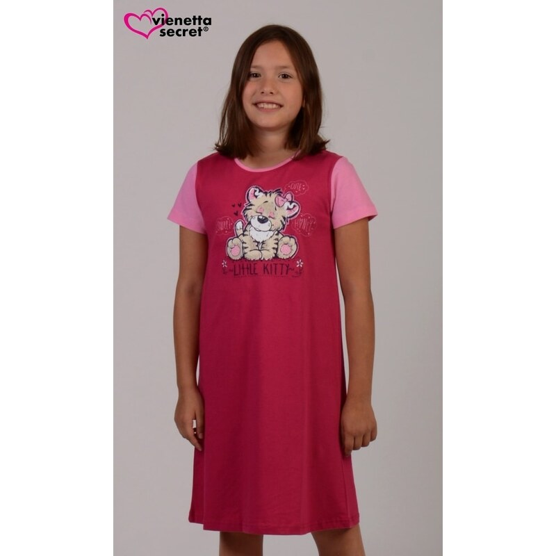 Vienetta Kids Dětská noční košile s krátkým rukávem Malý tygr - malinová