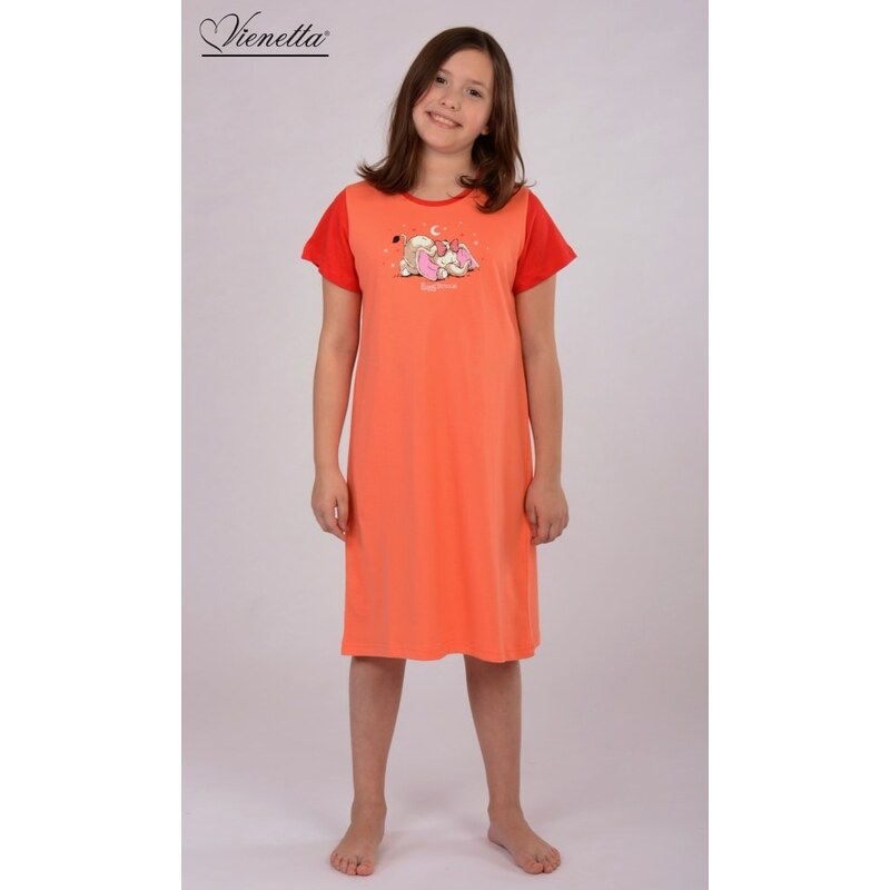Vienetta Secret Dětská noční košile s krátkým rukávem Slon - meruňková