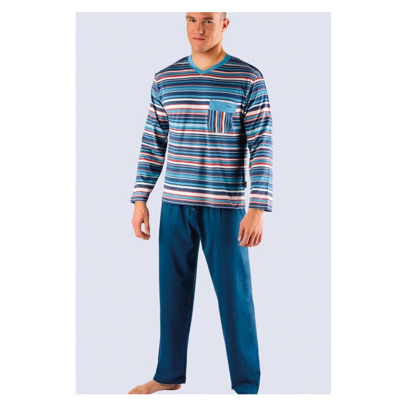 GINA GINA-79007P-BLUE: Pánské pyžamo GINA dlouhé