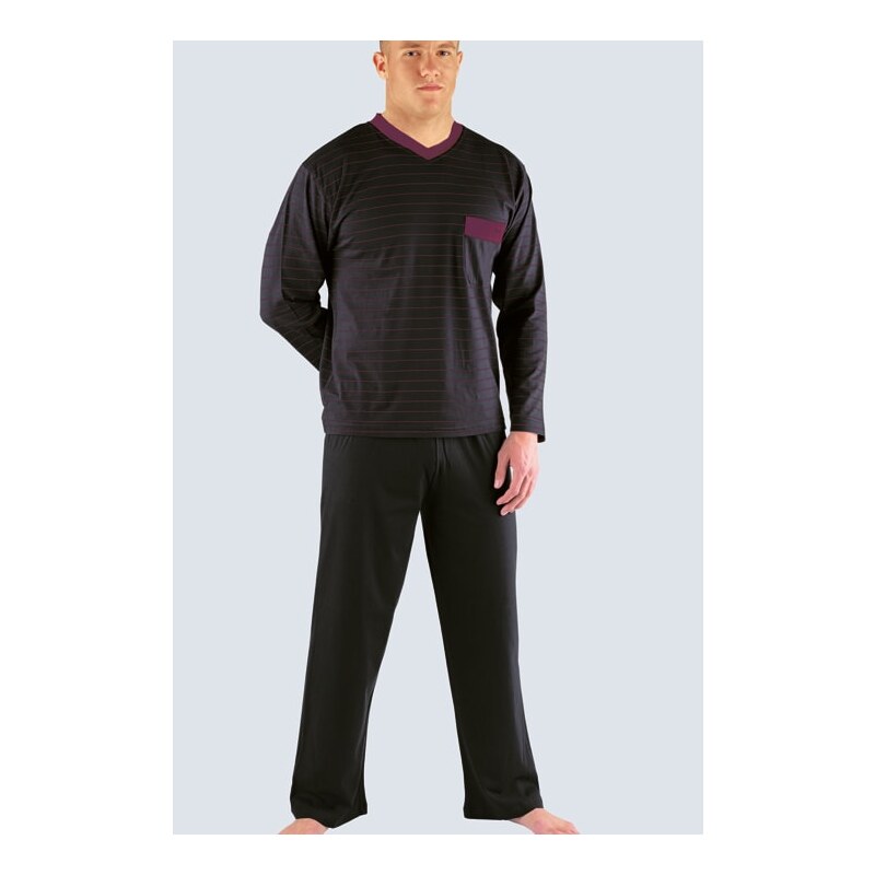 GINA GINA-79009P-BLACK/WINE: Pánské pyžamo GINA dlouhé