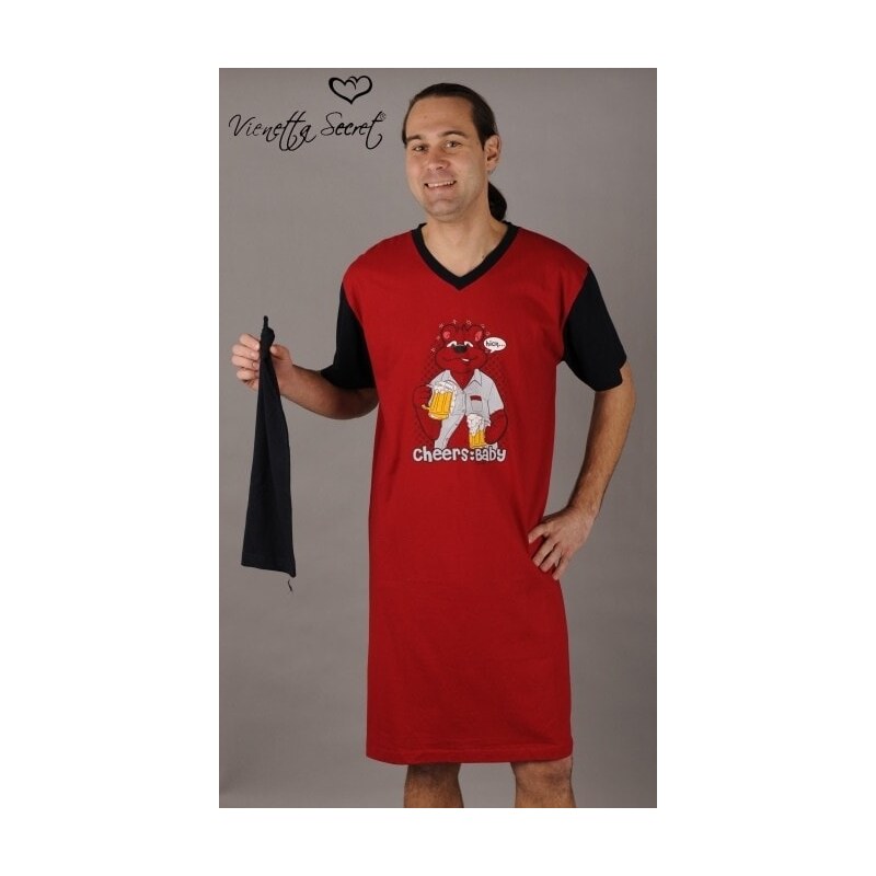 Cool Comics Pánská noční košile s krátkým rukávem Medvěd s pivem - červená