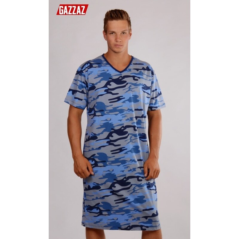 Gazzaz Pánská noční košile s krátkým rukávem GAZZAZ Army - světle modrá