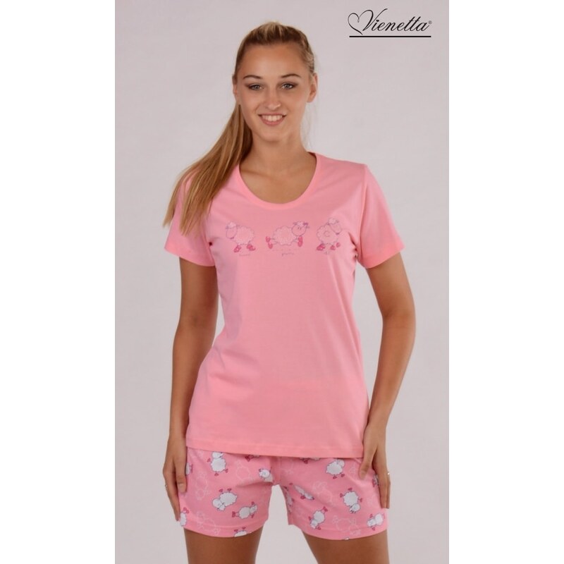 Vienetta Dámské pyžamo šortky Malé ovce - růžová