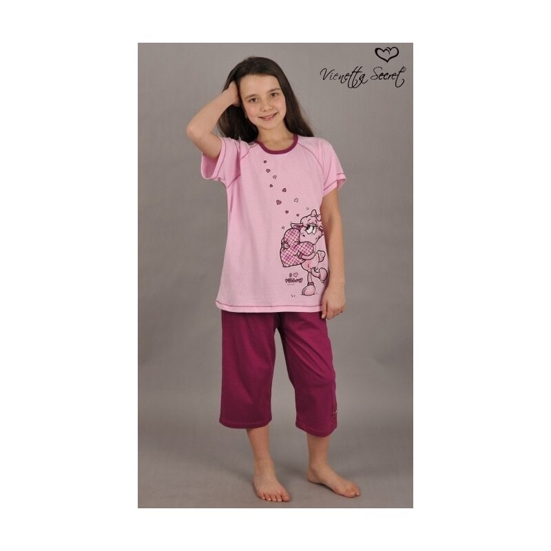 Vienetta Kids Dětské pyžamo kapri Ovce - tmavě růžová/světle růžová
