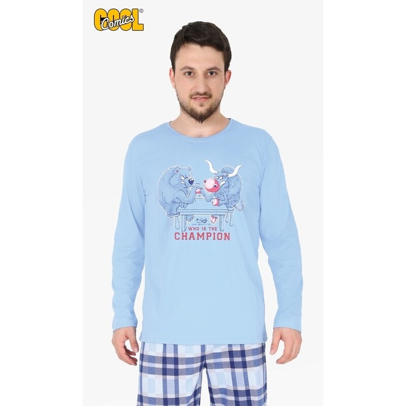 Cool Comics Pánské pyžamo dlouhé Medvěd a Buvol - modrá