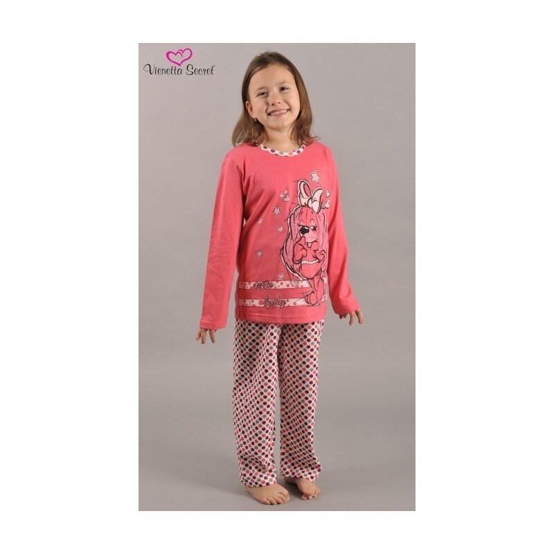 Vienetta Kids Dětské pyžamo dlouhé Pes v šatech - tmavě růžová