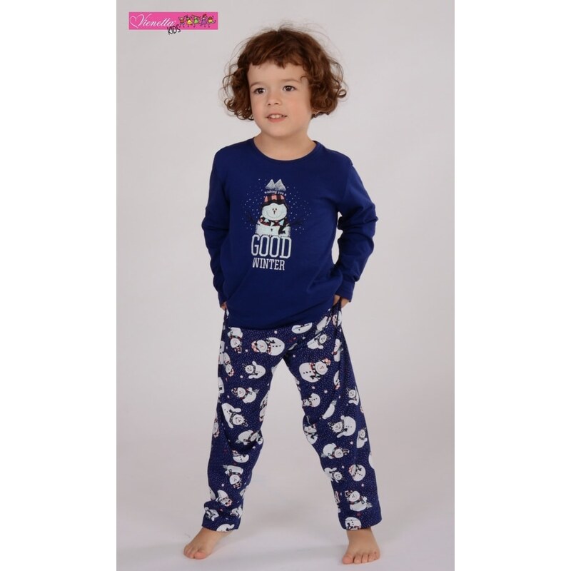 Vienetta Kids Dětské pyžamo dlouhé Velký sněhulák - tmavě modrá
