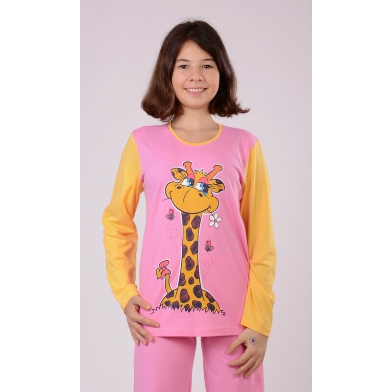 Vienetta Kids Dětské pyžamo dlouhé Žirafa - světle růžová
