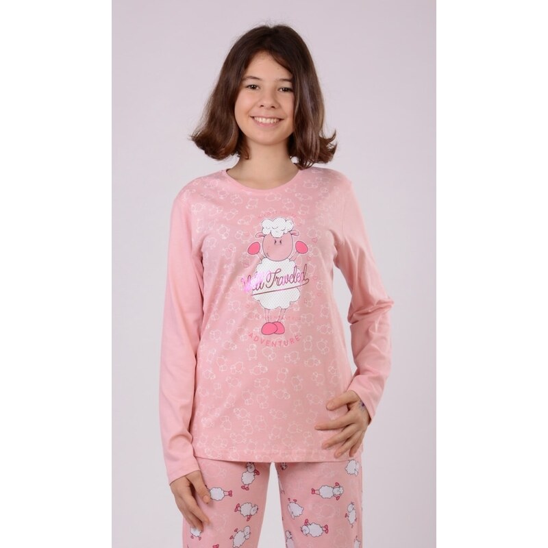 Vienetta Kids Dětské pyžamo dlouhé Ovce Adventure - světle růžová