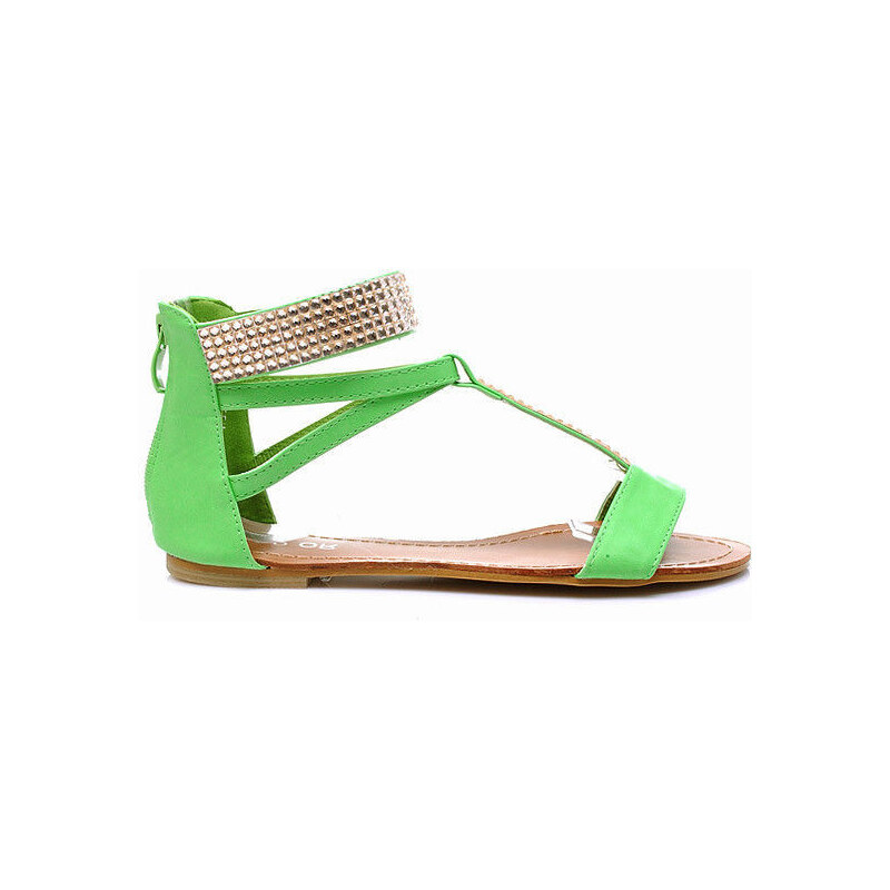 TOP OR Překrásné zelené sandálky zdobené lesklými kamínky B6GR
