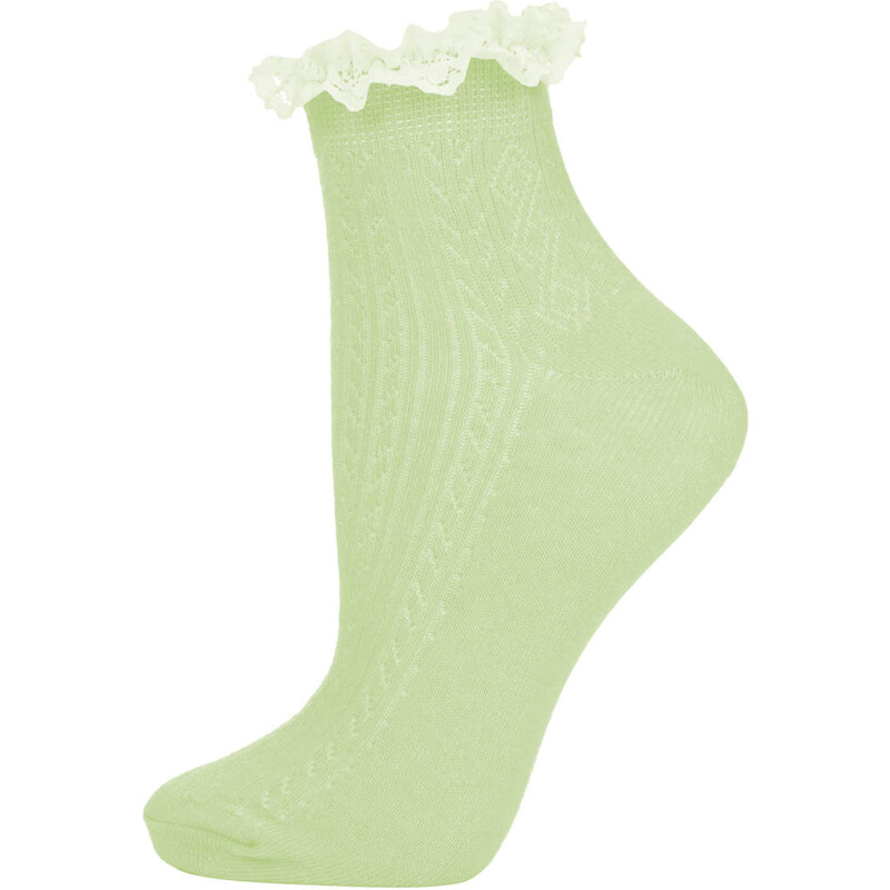 Topshop Lime Lace Trim Ankle Socks