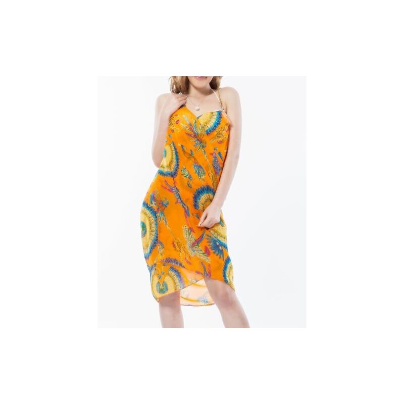 LM moda Plážové zavinovací šaty s pírky oranžové L