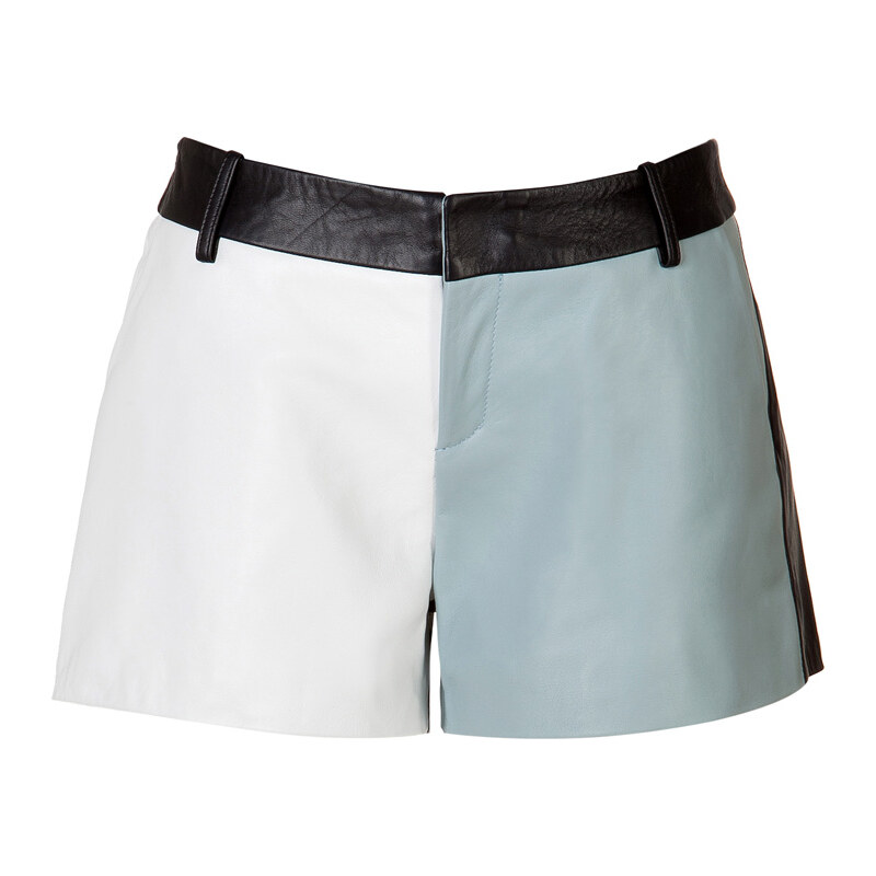 Each Other Leather Colorblock Shorts in Blue/White/Navy