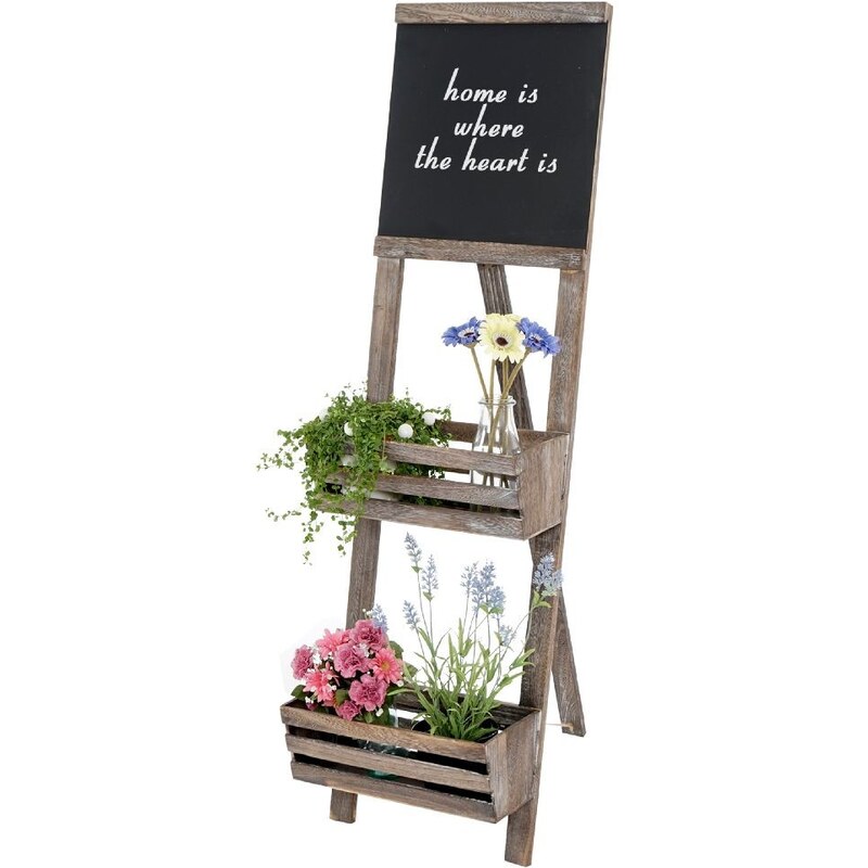 Hnědý dřevěný stojan na květiny s cedulí Mendler Shabby Chic