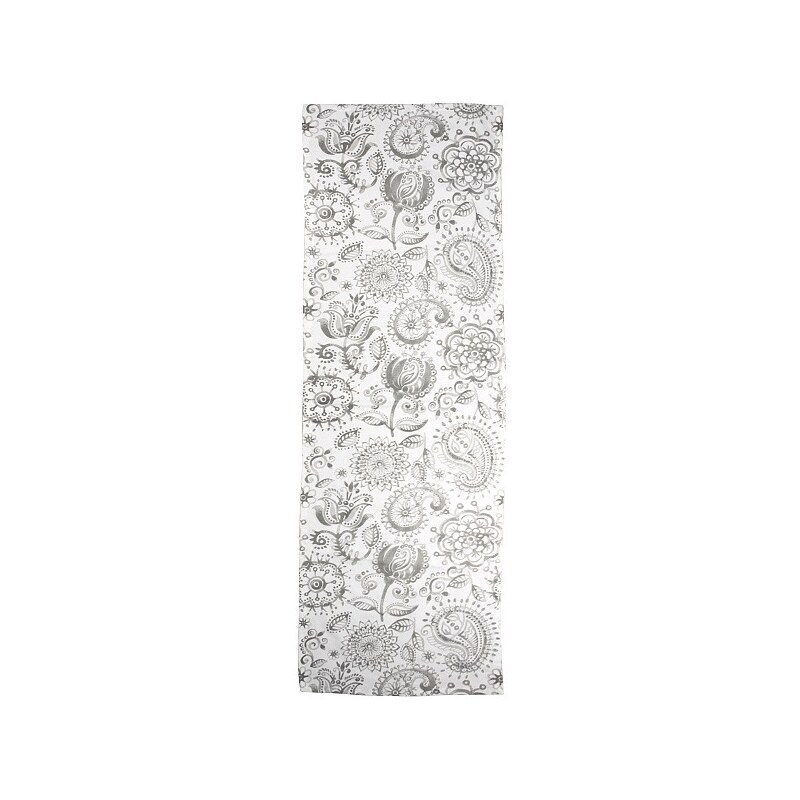 Bastion collections - Středový pás s květin. potiskem, bílý/šedý, bavlna, Vintage 50x160cm - (AN-RUN